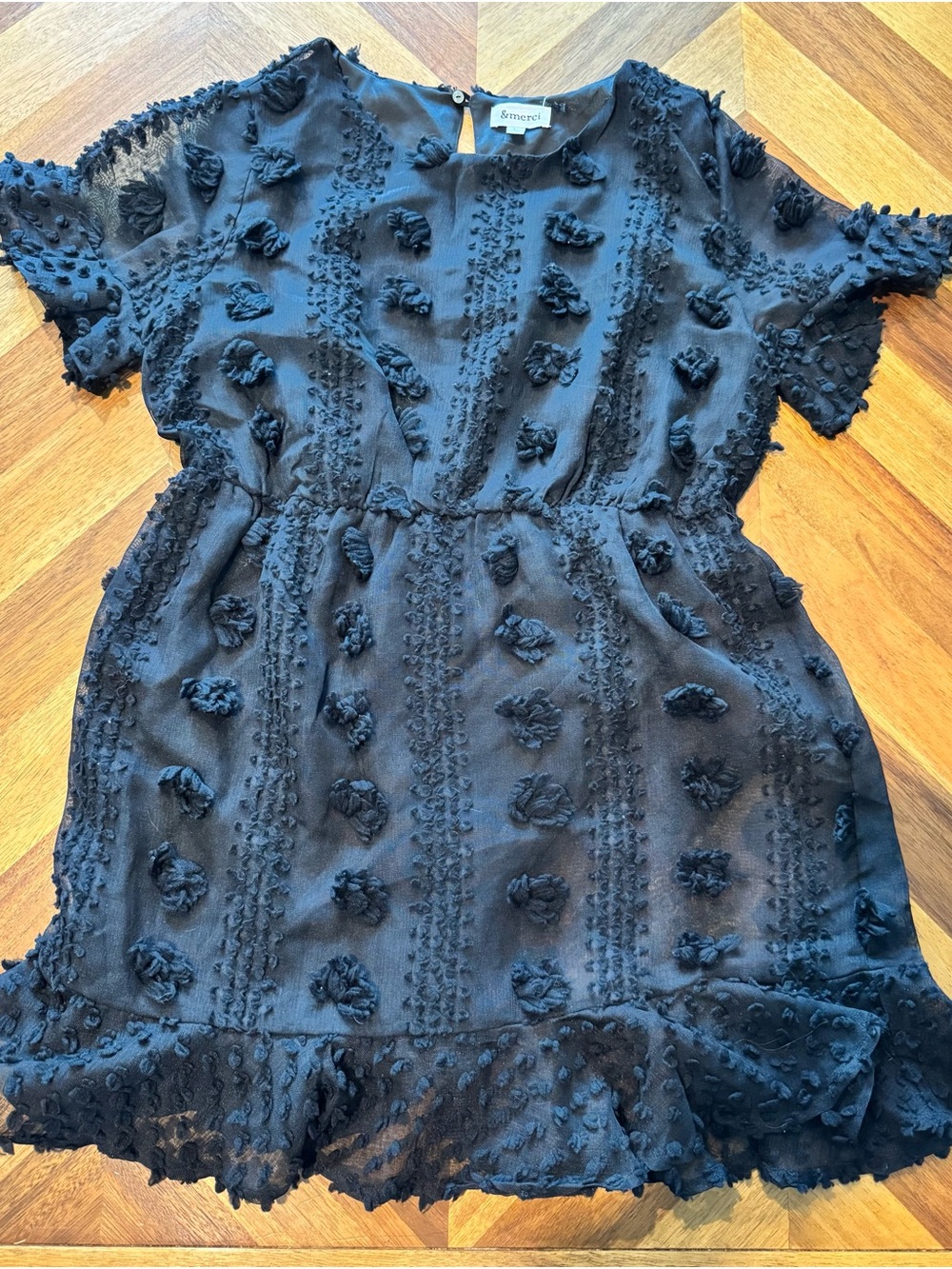 Emerson Black Pom-Pom Textured Formal Dress